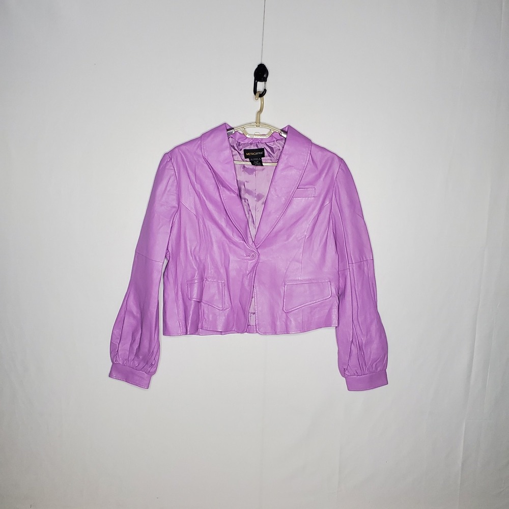 Metrostyle Purple Leather Crop Jacket Women 20 V-Collar Vintage Y2K Fairy Indie